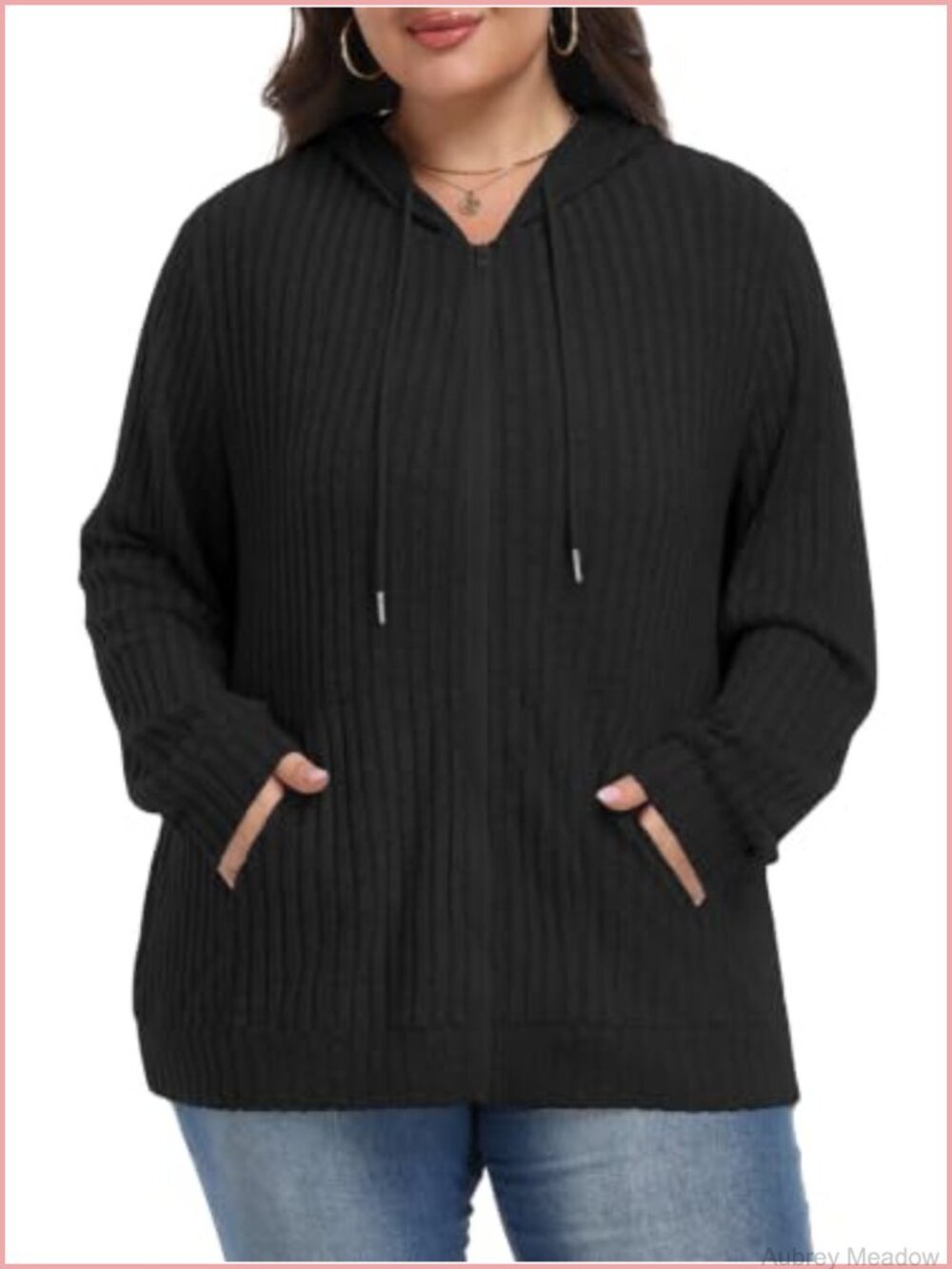Ribbed Zip Up Hoodie Plus Size Fall Jacket